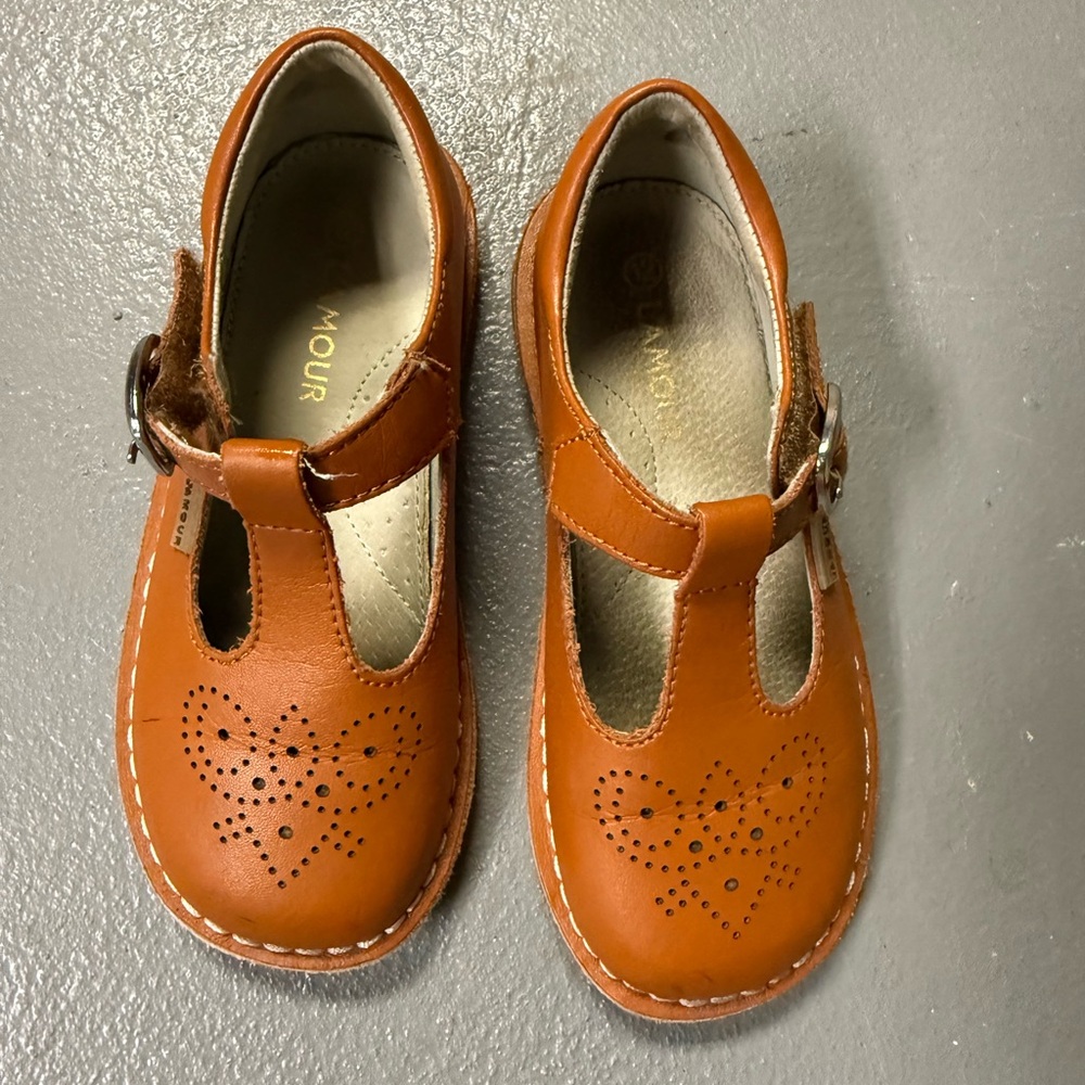 L'Amour Tan Kids Dress Shoes with Heart Cutout